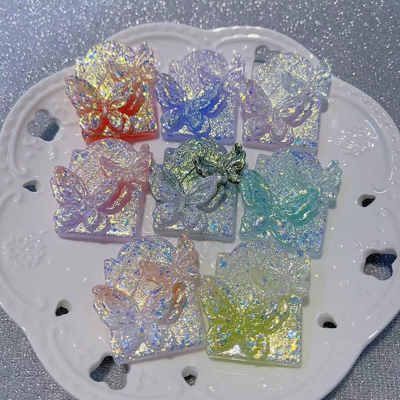 【爆闪蝴蝶卡牌】40×36mm手工DIY饰品手机壳镜子发饰树脂|undefined