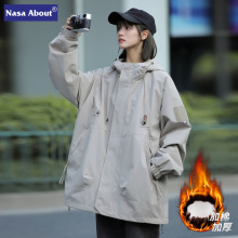 NASA工装棉服男士2023新款防水连帽冲锋衣女高级感美式宽松外套潮