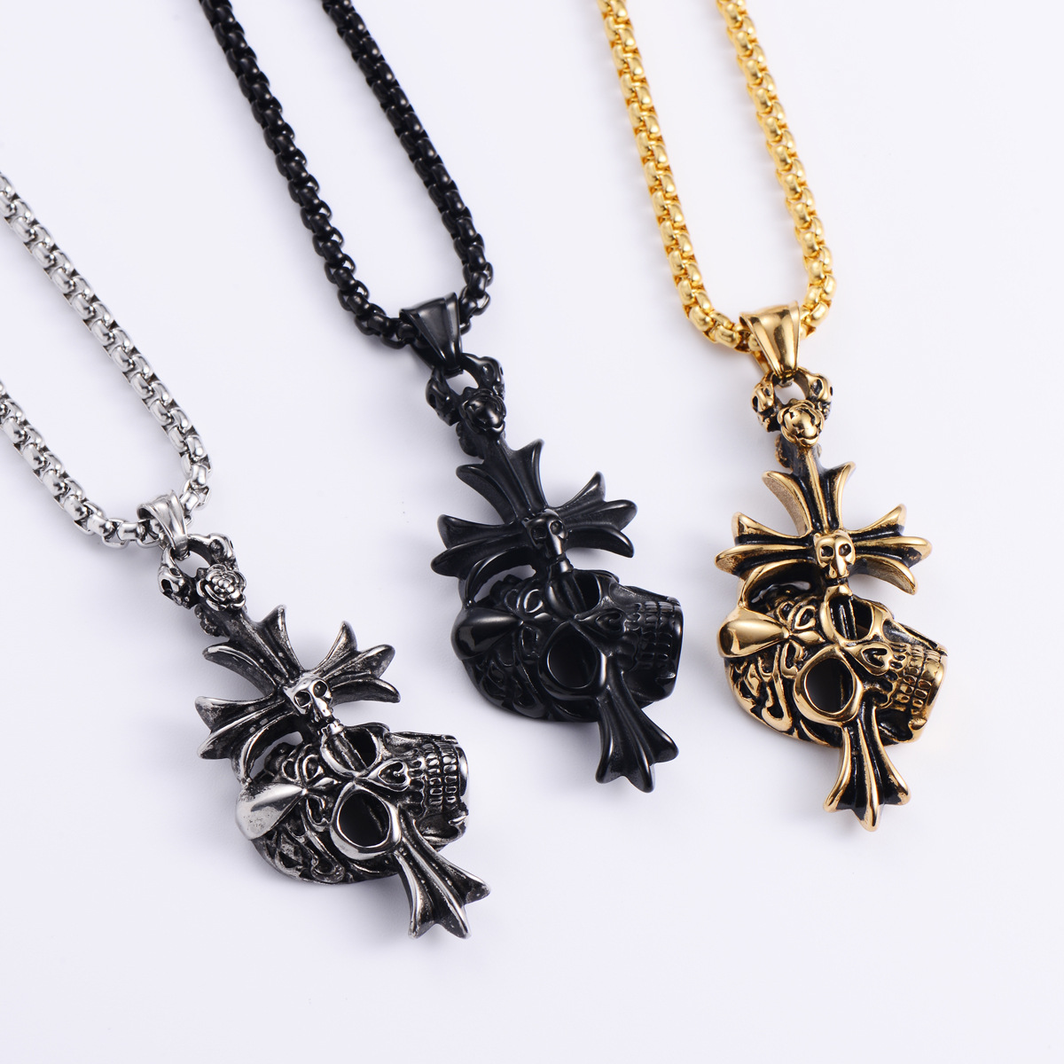 13g Weight Skull Pattern Unisex Gender Retro Style Gold, Silver, Black Color Skull Cross Jesus Stainless Steel Punk Style Pendant Wholesale Nihaojewelry 5