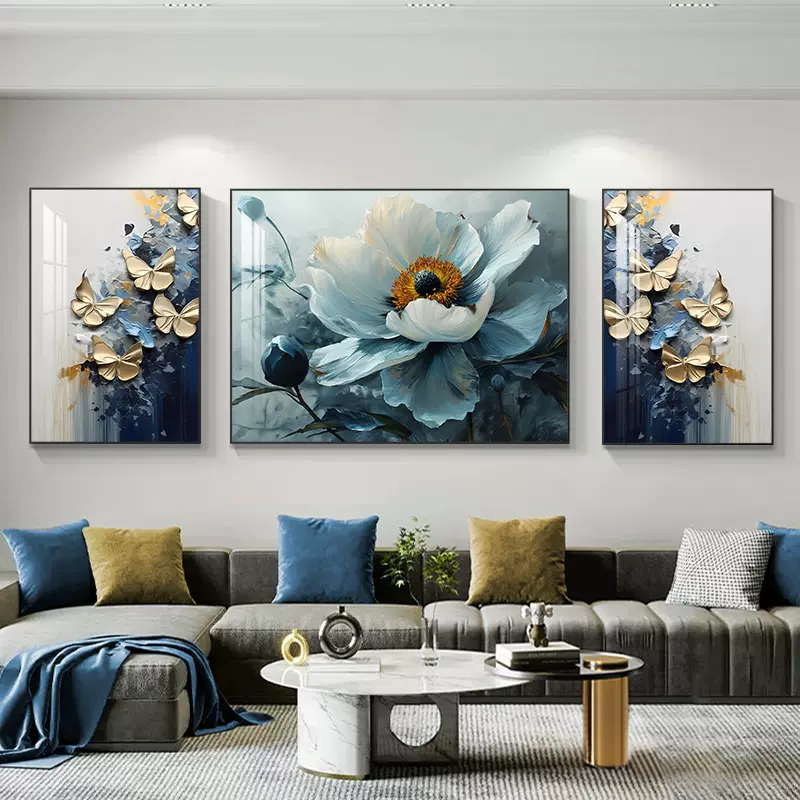 现代简约客厅装饰画奶油风花卉三联画北欧壁画沙发背景墙轻奢挂画