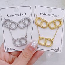 跨境爆款2024年镶钻项链耳环套装欧美简约百搭锁骨链工厂批发直批