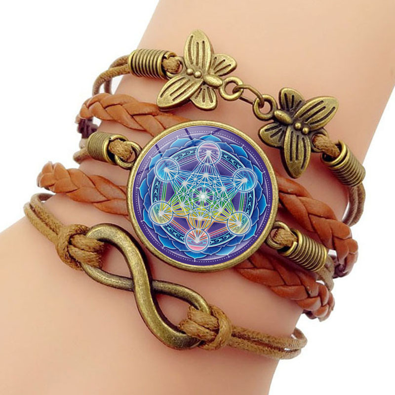 Metatron Archangel Vintage Leather Bracelet Trendy Cross-border Metatron Mandala Woven Butterfly Hand Jewelry