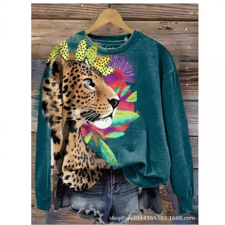 Женский длинный рукав старый Тигр Леопард животных узор 3D-печать головной свитер Европейский и американский трансграничный 2023 новые производители источник
