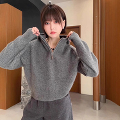 连帽拉链针织毛衣女2025新款秋冬季慵懒高级感洋气减龄设计感上衣