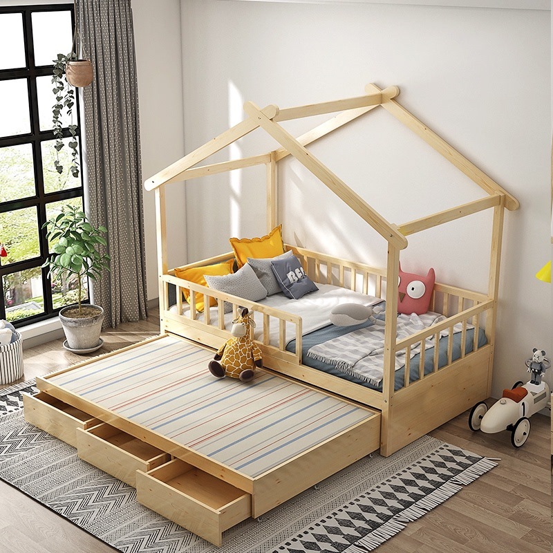 Solid wood children's bed boy princess g...