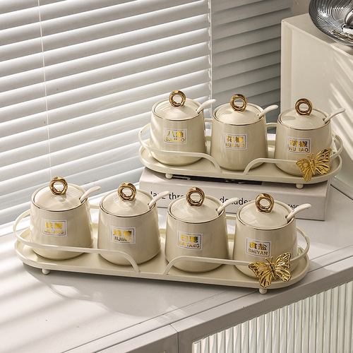 Nordic style seasoning jars full set of milk white light luxury ceramic seasoning jars household anti-slip seasoning jars factory wholesale