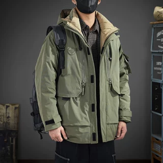 冬季新款90白鸭绒中长款羽绒服男2025多口袋冲锋工装派克上衣服外