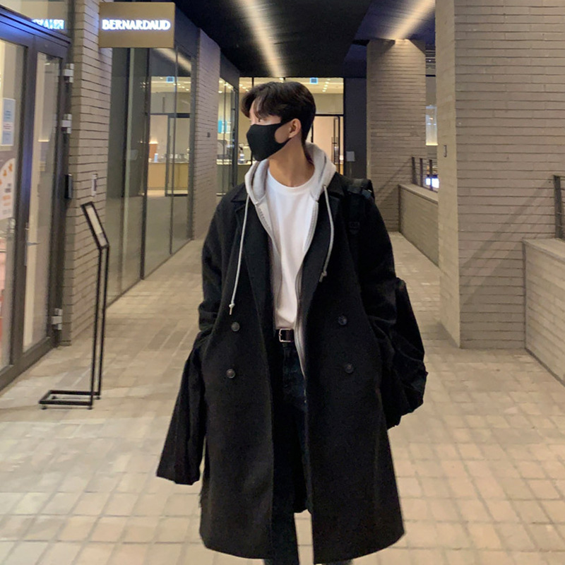 ASCLO diseño de nicho de hombre de longitud media guapo abrigo de lana estilo coreano de moda gabardina engrosada de doble botonadura