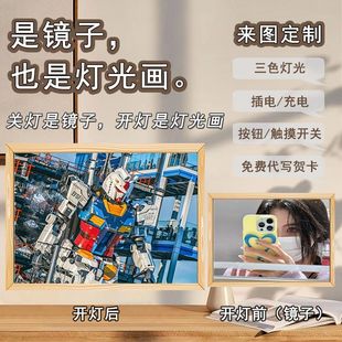 Mobile warrior Gundam mirror light painting Yuanzu Gundam hand-made creative desktop decorative light painting gift for boys