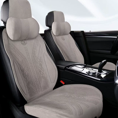 New Suede Car Seat Cushion, Universal for All Seasons, Rams Warm Thin Seat Cushion, Half-Cover Car Cushion, Seat Cover (Seat cushion, seat cover) - fashionable-gray-five-seats-in-the-whole-car-2-neck-pillows