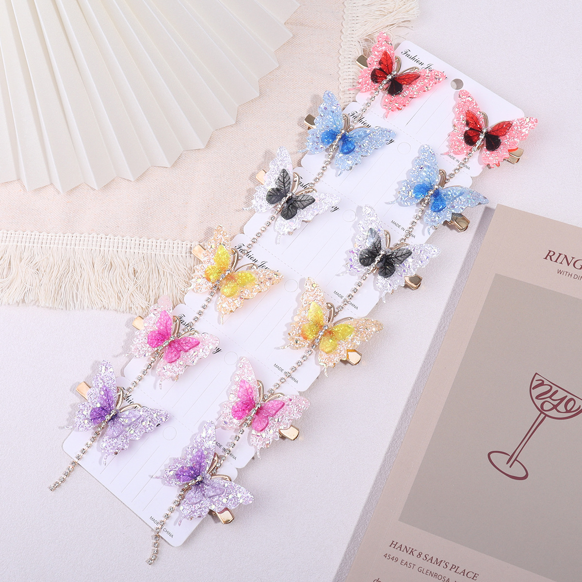 2025 Cross-Border New Exquisite Fine Shiny Butterfly Diamond Chain Side Clip High-End Exquisite Heavy-Duty Hair Accessories