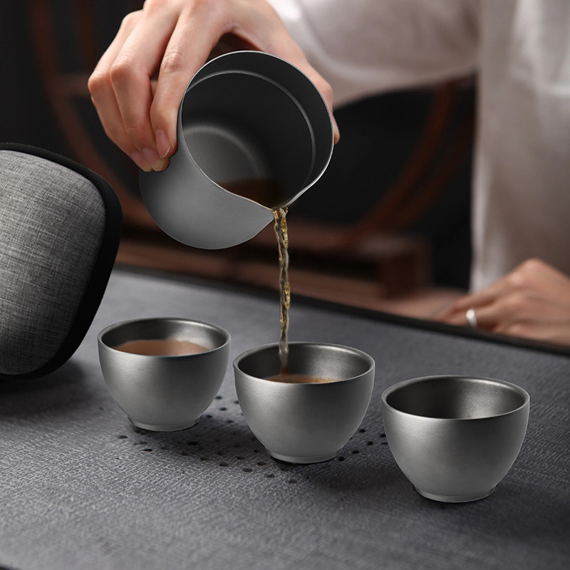 Modern light luxury travel picnic portable pure titanium tea set titanium outdoor lightweight set
