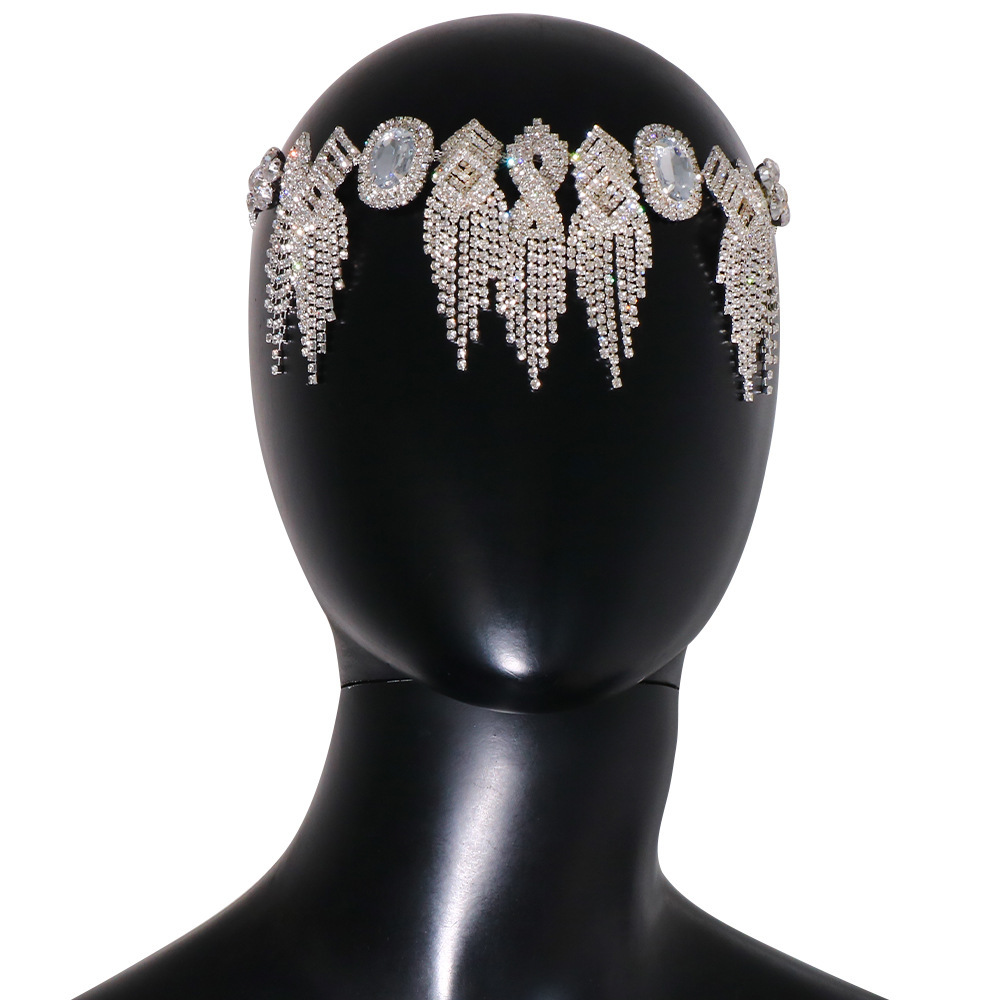 Venta caliente transfronteriza rhinestone tocado femenino europeo y americano brillante lujo borla rhinestone diadema Cadena de pelo tocado