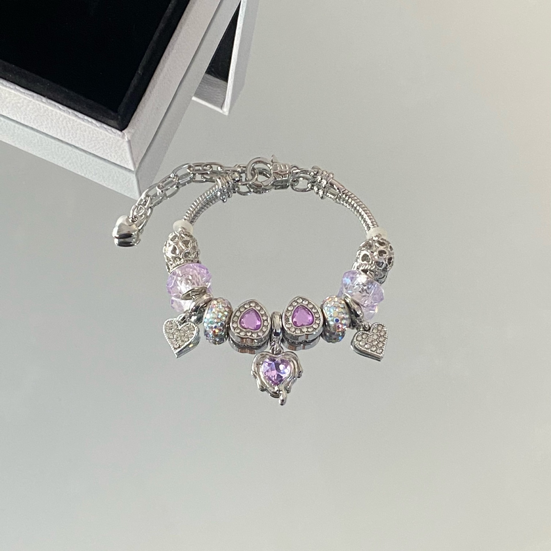 Pink Amethyst Heart Wings Beaded Bracelet With Diamond Detailing_voghion.com