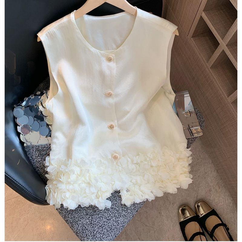 Áo vest nữ không tay viền hoa nổi, kiểu dáng giảm béo mùa hè phong cách Hàn Quốc — Màu sắc hình ảnh chính chi tiết 3