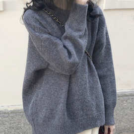 慵懒韩系圆领宽松内搭毛衣女新款大码秋冬加厚软糯毛衣打底衫外穿