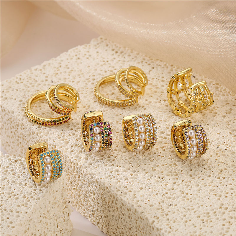 7g Weight Artificial Pearls, Zircon Inlay Material 1 Piece Retro Shiny Round Star Inlay Copper Artificial Pearls Zircon Ear Clips