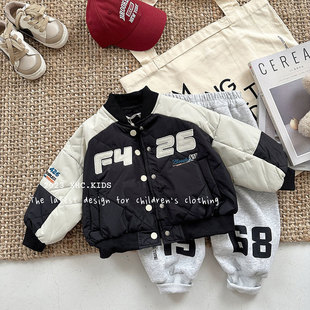 Children's Cotton-padded jacket Baseball Suit Coat 2025 Autumn and Winter Fashionable Korean Style Baby's Color-block Baseball Suit