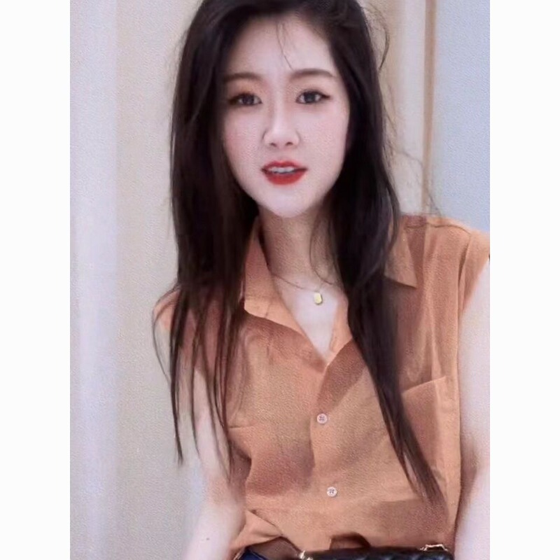 European Style Fashionable Simple Commuter Solid Color Polo Collar Sleeveless Shirt for Women, New Summer Versatile Top in Trendy Orange European Style Fashionable Simple Commuter Solid Color Polo Collar Sleeveless Shirt for Women, New Summer Versatile Top in Trendy Orange