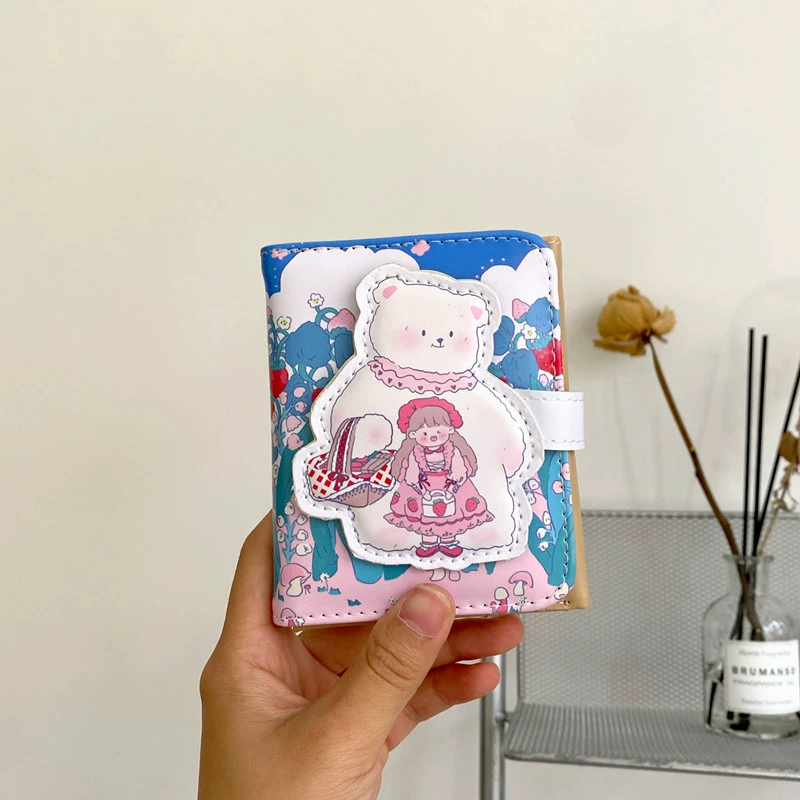 Кардхолдер из искусственной кожи мультфильм с мультяшной ухой, короткий держатель карт с мотивом маленького медведя, 7 карточек + фото, 10×11 см