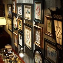 美式实木照片墙客厅餐厅装饰画背景墙轻奢相框免打孔挂墙画框组合