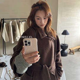 AKskylan 高品质100%羊毛廓形保暖呢大衣女冬季新款腰带外套85573