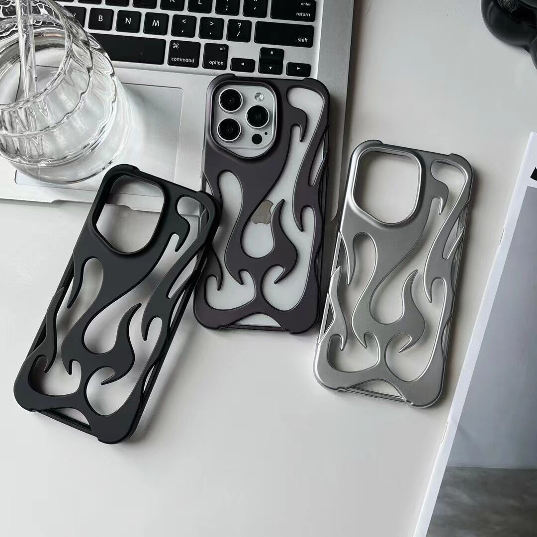 Hollow Flame Pattern Frosted Oil Spray iPhone16 for Apple 15 13/14Pro Max Drop-resistant Phone Case 11