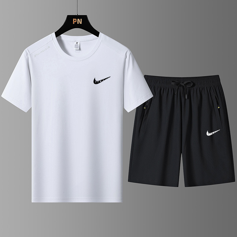 Ice Silk Short-Sleeved Suit for Men, Summer Thin, Breathable, Elastic, Cool-Feeling T-Shirt, Shorts, Casual Sportswear Two-Piece Set Ice Silk Short-Sleeved Suit for Men, Summer Thin, Breathable, Elastic, Cool-Feeling T-Shirt, Shorts, Casual Sportswear Two-Piece Set