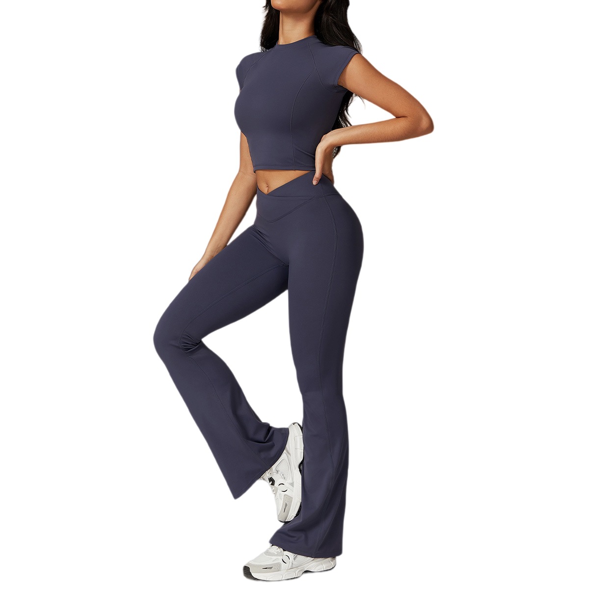 Europa y los Estados Unidos ajustado rápido y seco ropa de yoga set de mujer elevación de cadera entrenamiento deportivo de mangas cortas boquilla ropa de fitness