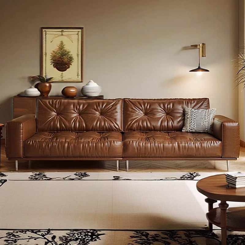 Foshan muebles italianos de lujo retrógrado sofá de piel de cera de aceite pequeño tipo de sala de estar simple sofá de piel de vaca image 3