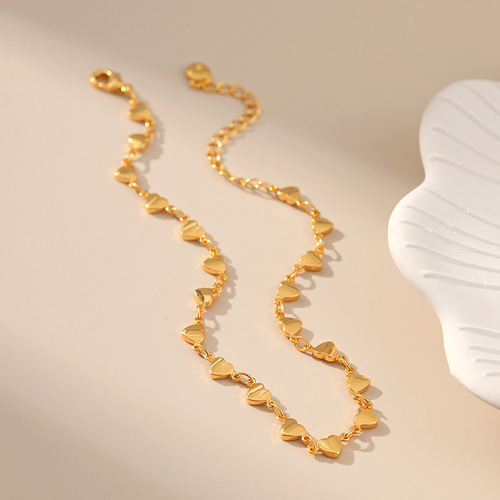 Minimalist and Fresh Aesthetic Charm Bracelet with Ins Style, Designed as a Simple Chain, Fashionable and Professional Office Look, 18K Gold Plated Foot Chain