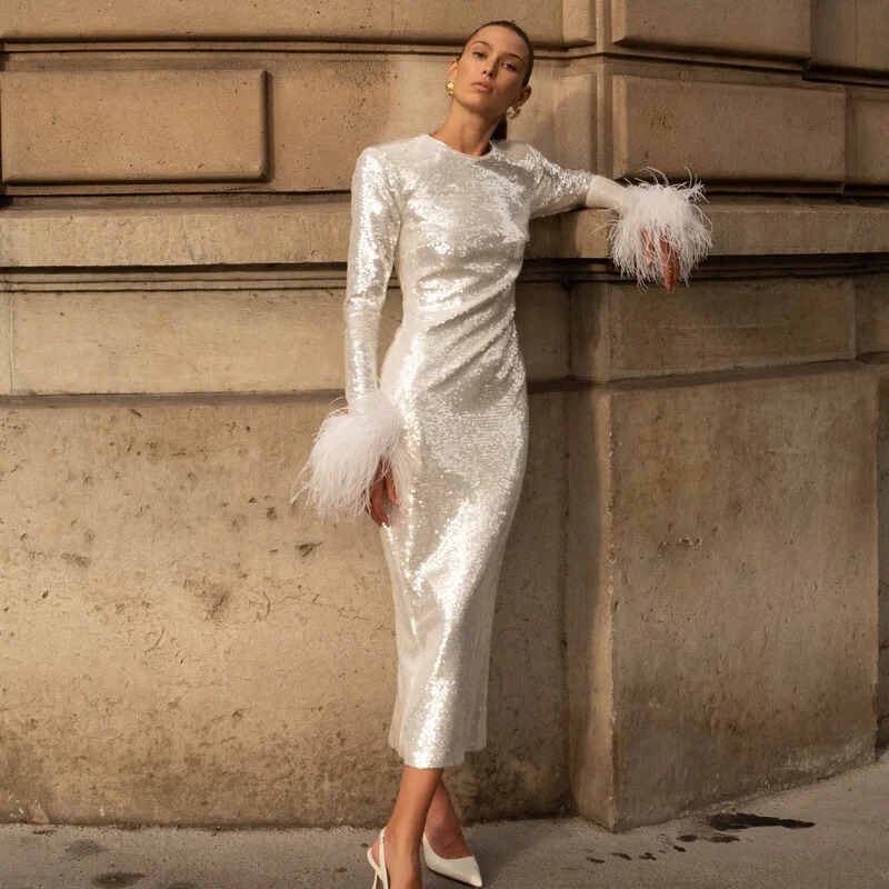 Amazon European and American cross-border new luxury party dress mid-length pleated hollow evening dress for women