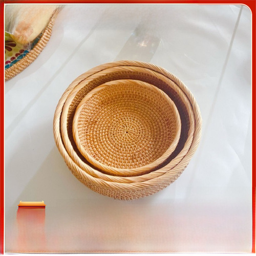 Vietnamese Rattan Fruit Bowl Round Retro Home Fruit Bowl Creative Fruit Basket Snack Candy Bread Storage Basket Wholesale