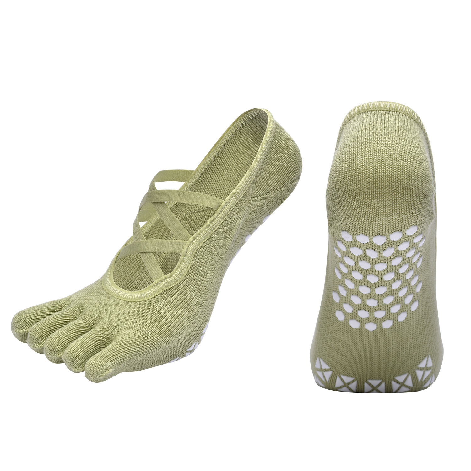 [Serie de colores de Dunhuang] Calcetines de yoga de cinco dedos con ribetas de espiga de correas cruzadas dobles