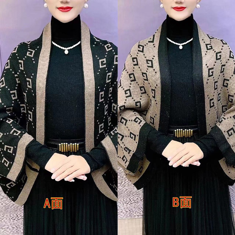 (2개) 세련된 배트 슬리브와 다용도 숄이 있는 여성용 레이디스 숄을 위한 패셔너블한 가을, 겨울 따뜻한 양면 니트 가디건