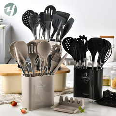 12-piece stainless steel hollow handle silicone kitchen utensil set kitchen storage bucket cooking spatula spoon egg beater set