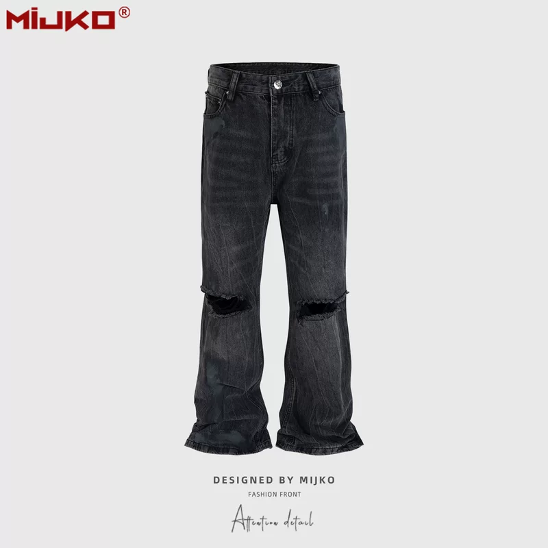 Мijko мужские/женские рваные брюки с краской, порванные штаны, унисекс, Micoli, oversized, лазерная обработка, черные джинсы