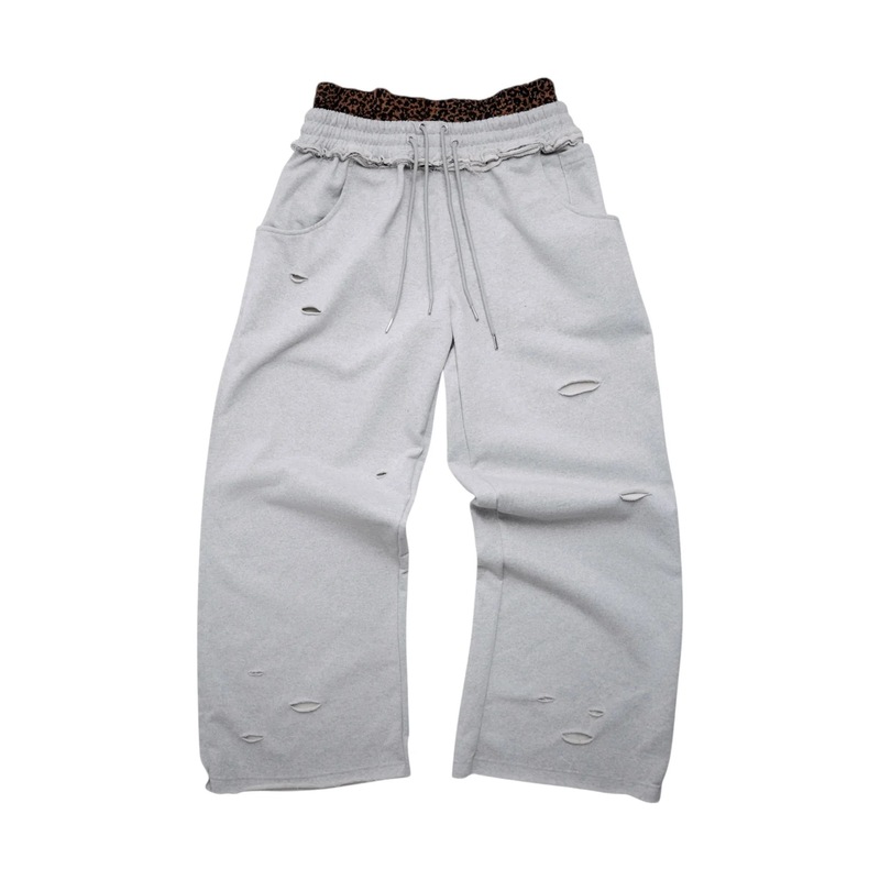 2025 Cross-Border Export Ripped Dark Gothic Y2K Streetwear Gray Pants Fake Two-Piece Drawstring Emo 2025 Cross-Border Export Ripped Dark Gothic Y2K Streetwear Gray Pants Fake Two-Piece Drawstring Emo