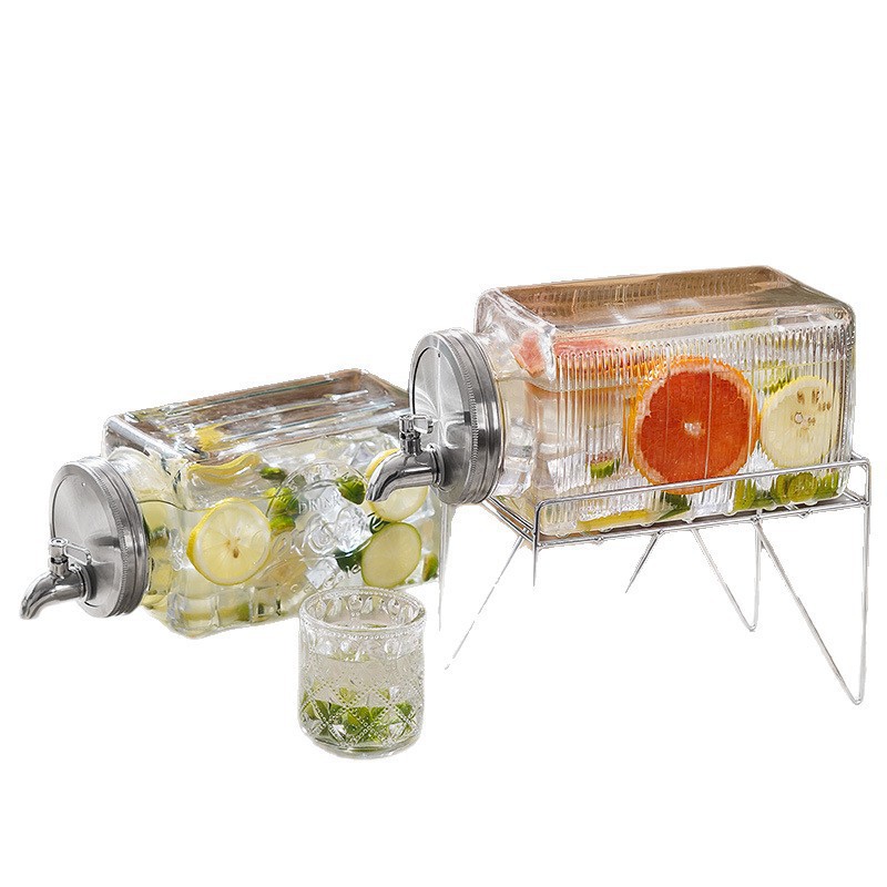 Hervidor de vidrio refrigerador con grifo barril de bebida frutas barril de té bebida fría auto-refrigerante barril de agua fría de gran capacidad