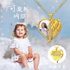 独立站货源半边翅膀桃心相片项链可彩印照片锁骨链个性铜材质吊坠