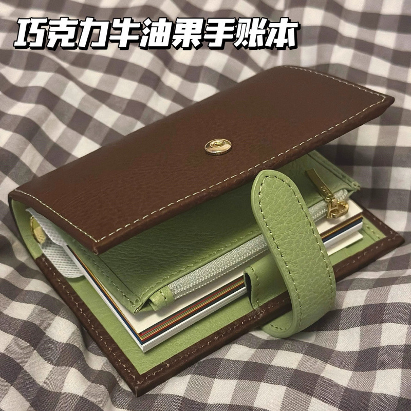 复古牛油果绿皮质手账本活页简约高颜值学生日记事笔记本子便携|undefined