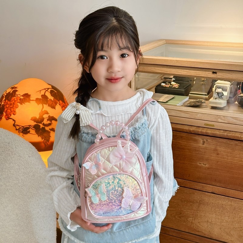 Mochila de mariposa de encaje para niños y niñas, mochila para niños, jardín de infantes, mochila para bebés, mochila de moda de sequillas para niños