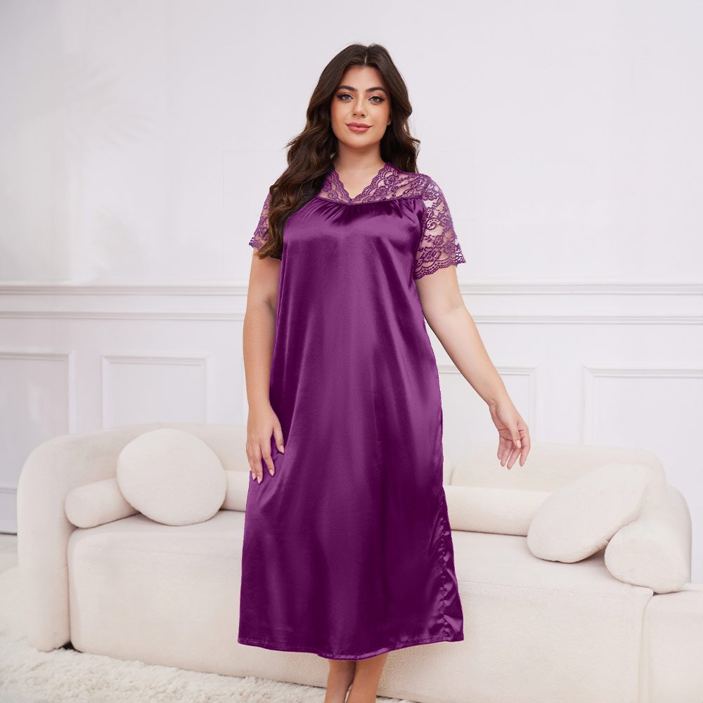 Gran tamaño transfronterizo nuevo pijama de seda de hielo damas primavera y verano mangas cortas pijama larga suelta ropa para el hogar SQ22094