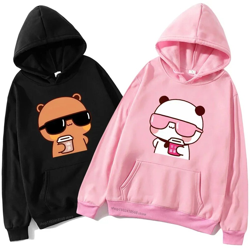 A Pair of Hoodies Are Watching a Movie with a Cartoon Kawaii Pullover Harajuku Autumn and Winter Sweatshirt