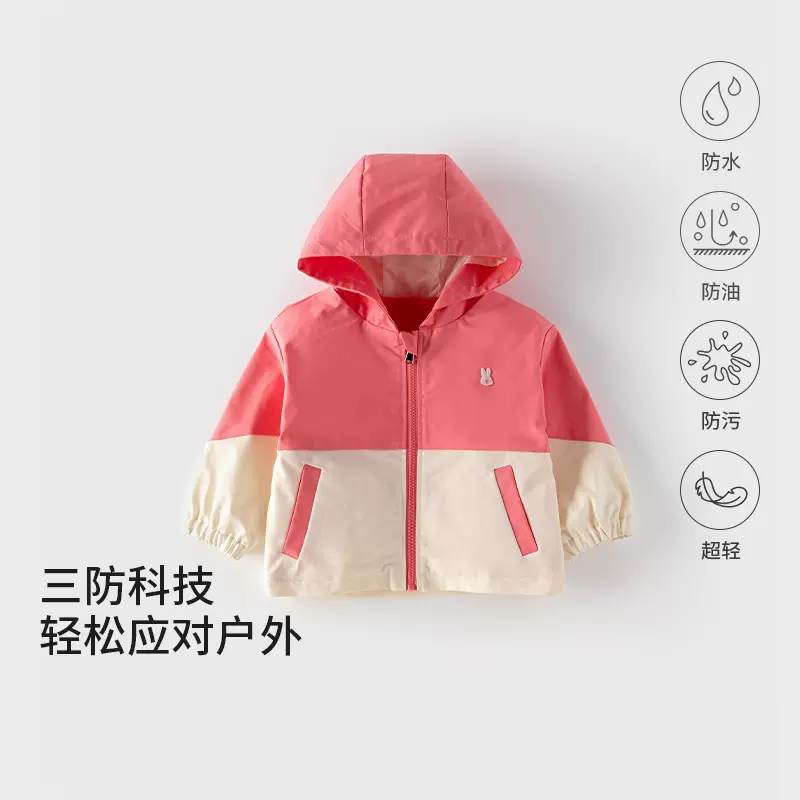 春夏新款中小童男女童轻薄带帽拼接休闲简约儿童风衣外套2025秋款