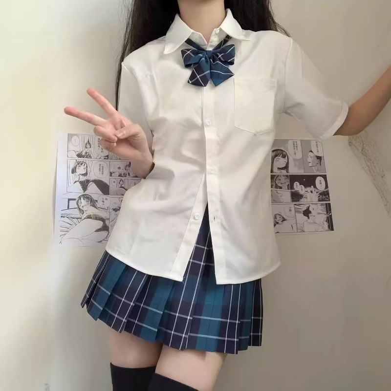 日系学院风基础款TR面料jk衬衫奶白色夏季女长袖短袖衬衣百搭校供|undefined