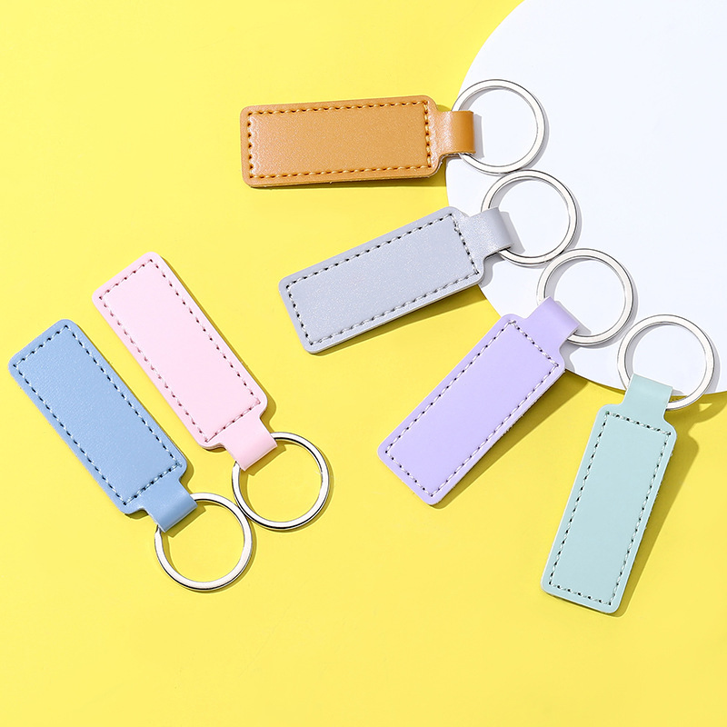 Solid Color Creative Pu Leather Keychain Simple Business Small Gift Pendant Couple Bag Pendant Car Key Chain