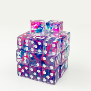 Manufacturers Customized Resin Two-Color Mixed Color Engraving Transparent Crystal 16Mmd6 Dice Toy Set Accessories