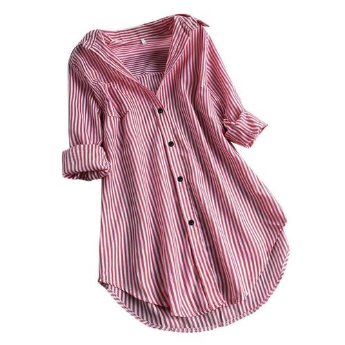 Elegant Striped Long-Sleeve Loose Collar Women's Shirt for Spring and Summer in Europe and America