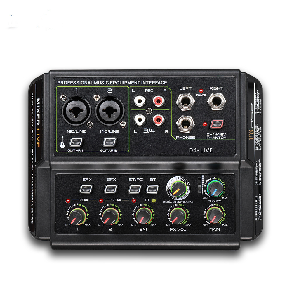 Mezclador de 4 vías al aire libre Conferencia audio USB Bluetooth reverb procesador de audio karaoke transmisión en vivo móvil con tarjeta de sonido image 2